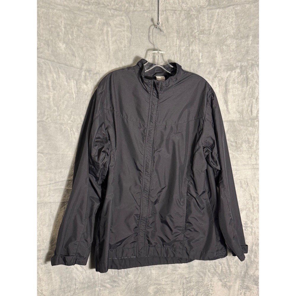 Nike Womens Black Nylon Full Zip Windbreaker Jacket Rear Pocket Size XL